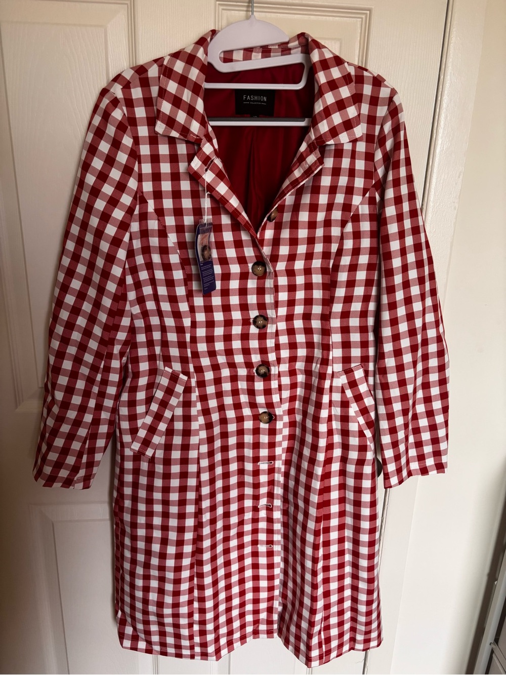 Women’s Red & White Gingham Trench Coat by
